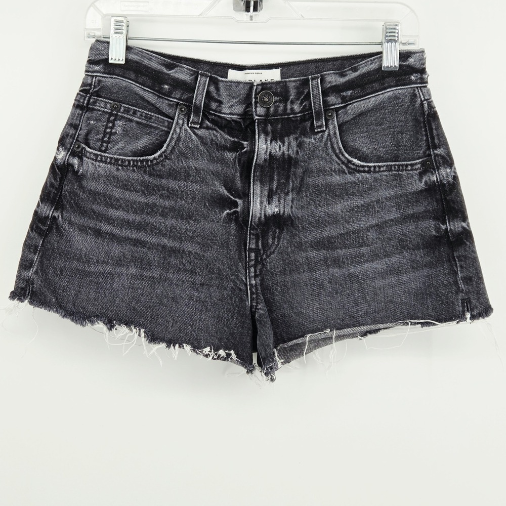 SLVRLAKE Farrah High Rise Cut Off Raw Hem Grunge Denim Black Coal Shorts 26